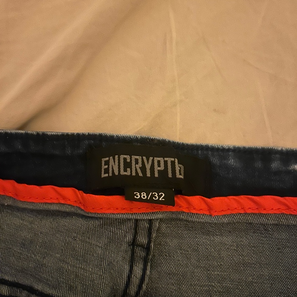 Encrypted Blue Jeans with Red Trim